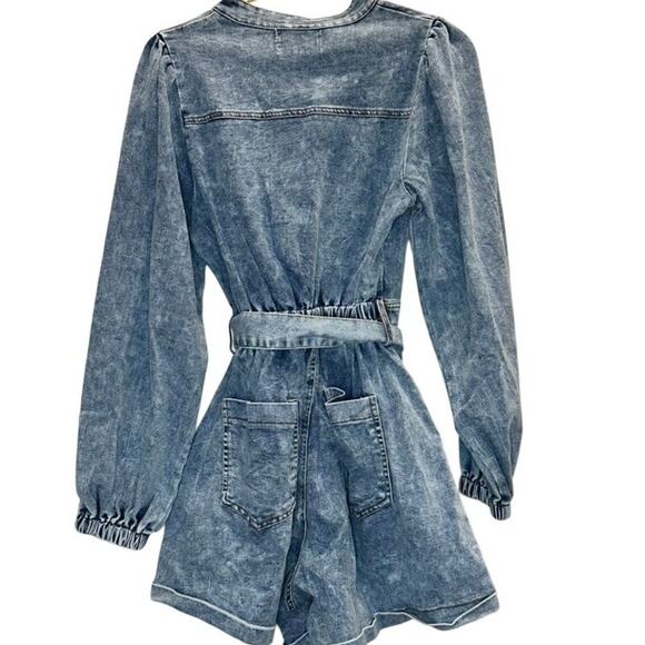 Indie Luxe by Indikah – Belted Zip-Up Denim Romper – Size Small - Picture 4 of 5